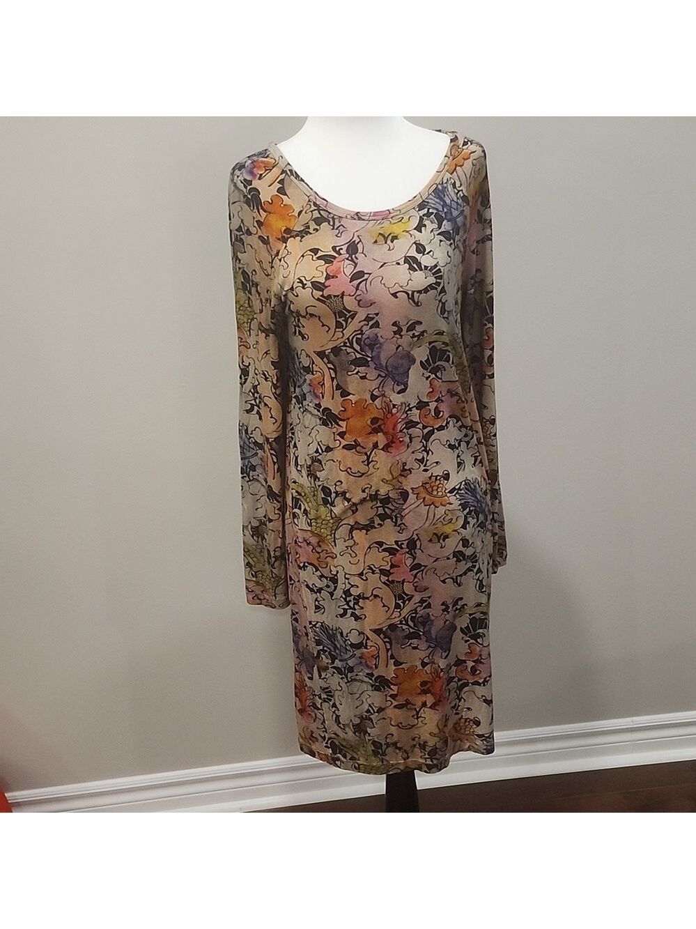 Paul Smith Women's Abstract Print Multicolor Midi Long Sleeve Dress Medium